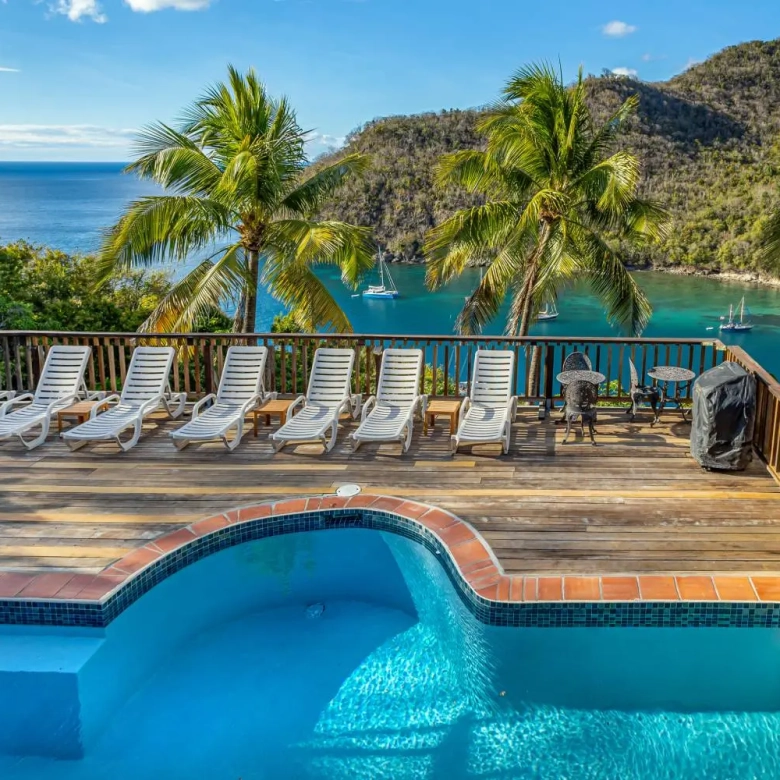 st lucia real estate : the great house villa for sale pool deck