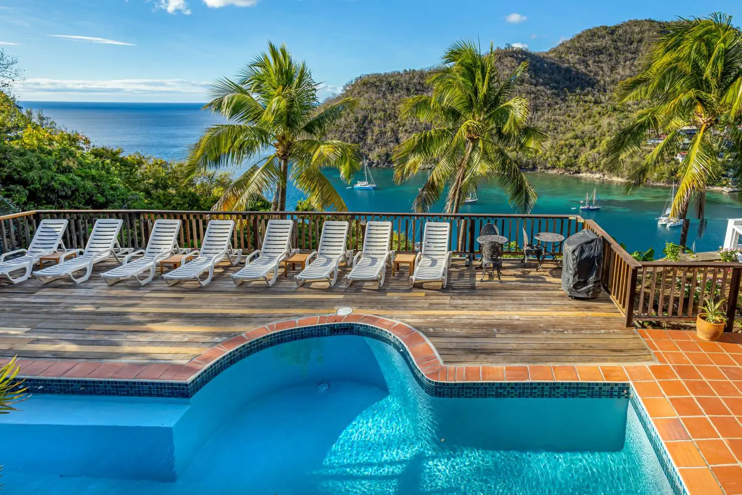 st lucia real estate : the great house villa for sale pool deck