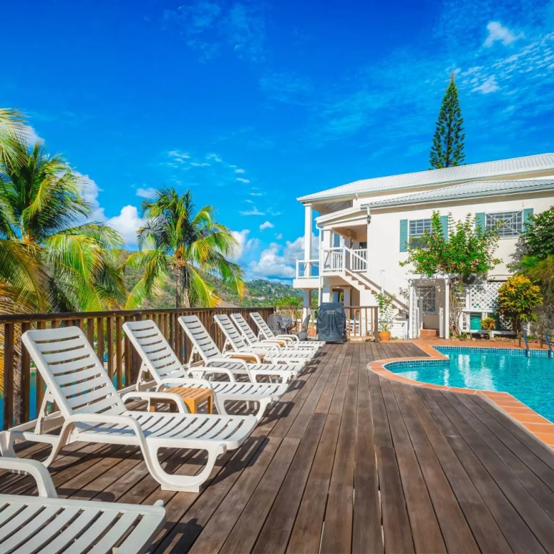 st lucia real estate : the great house villa for sale pool deck view