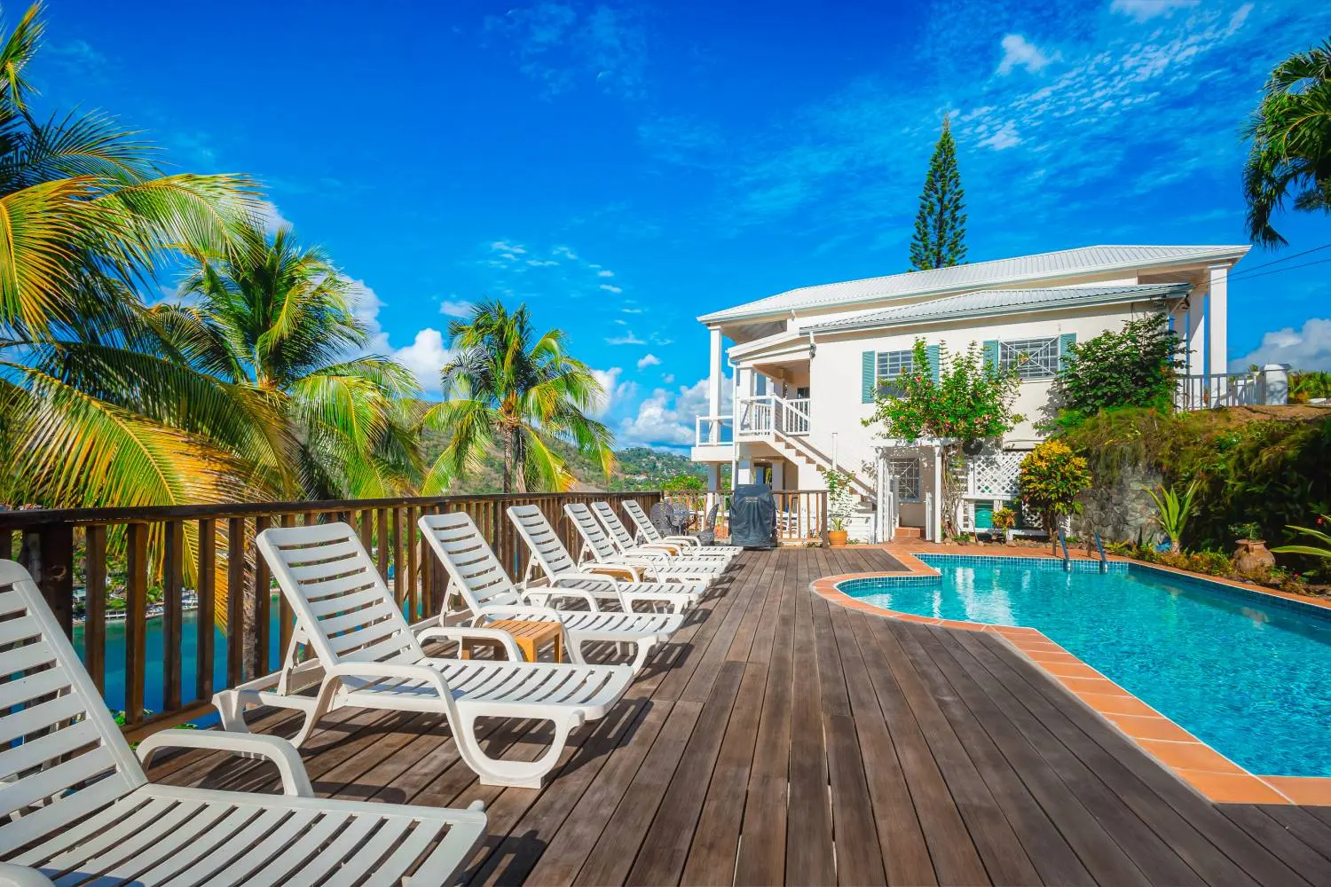 st lucia real estate : the great house villa for sale pool deck view